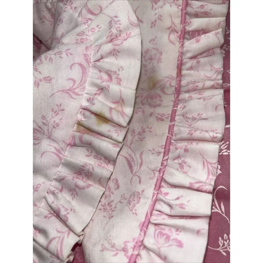 Vintage Leisure Life Long Pink white floral Robe Slash Pockets Dressing Gown USA - Picture 10 of 11